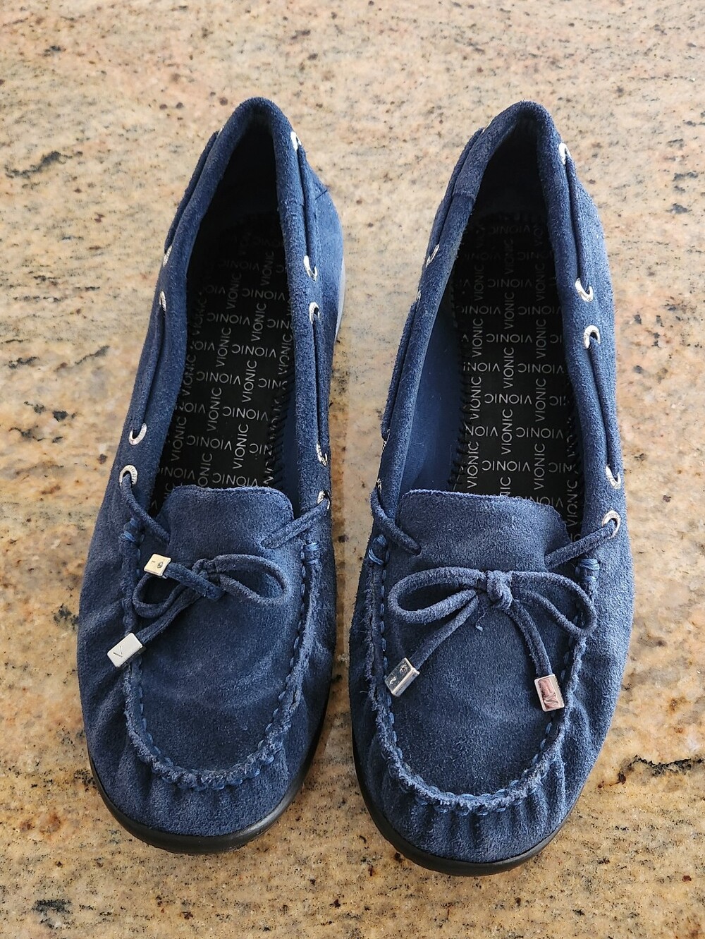 Vionic Navy Blue Suede Leather Mocassin Driving Loafers Ladies 9 Comfort Walking